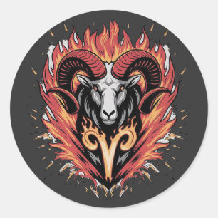 Cool Aries on fire Zodiac Astology design Classic Round Sticker