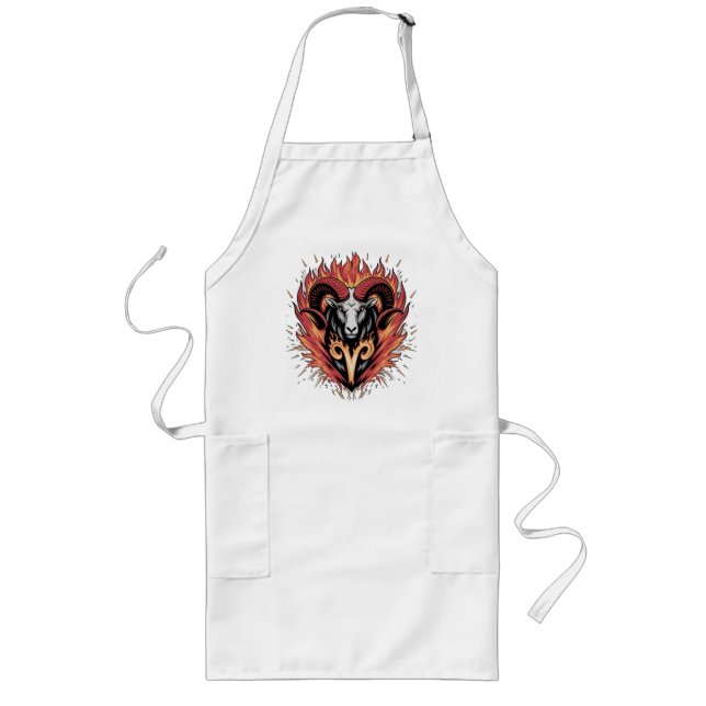 Cool Aries on fire Zodiac Astology design Long Apron (Front)