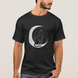 Cool Art Graphic Silhouette Cat with Moon T-Shirt