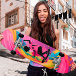 Cool art skateboards for girl<br><div class="desc">This vibrant artwork, made using a unique mixed media graphics technique, is an exquisite depiction of an adorable girl on a skateboard, against a backdrop of swirls and splashes of rainbows!</div>