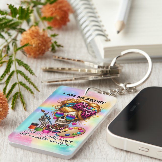 Cool Artist skeleton word art Key Ring (Front Right)