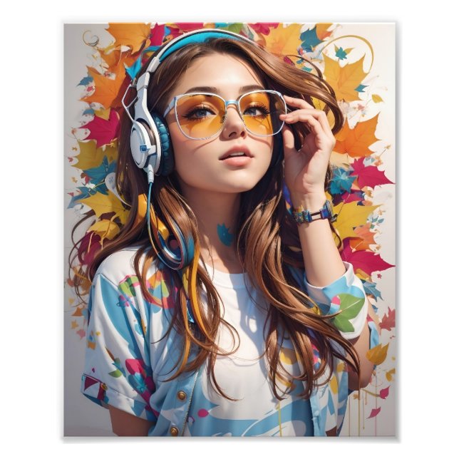 Cool artistic ai art of a girl with painting photo print (Front)