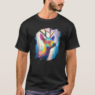 Cool Artistic Deer Stag Colourful Painting Nature T-Shirt