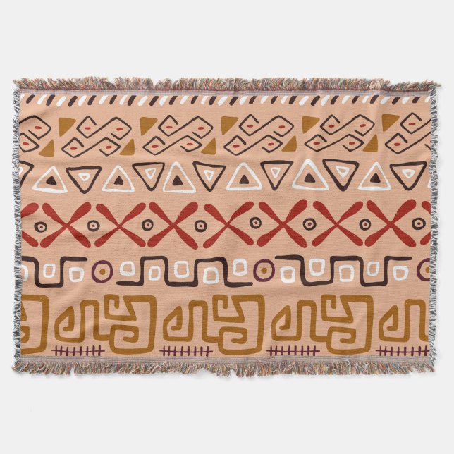 Cool artistic hand made pattern Aztec Pink brown Throw Blanket (Front)