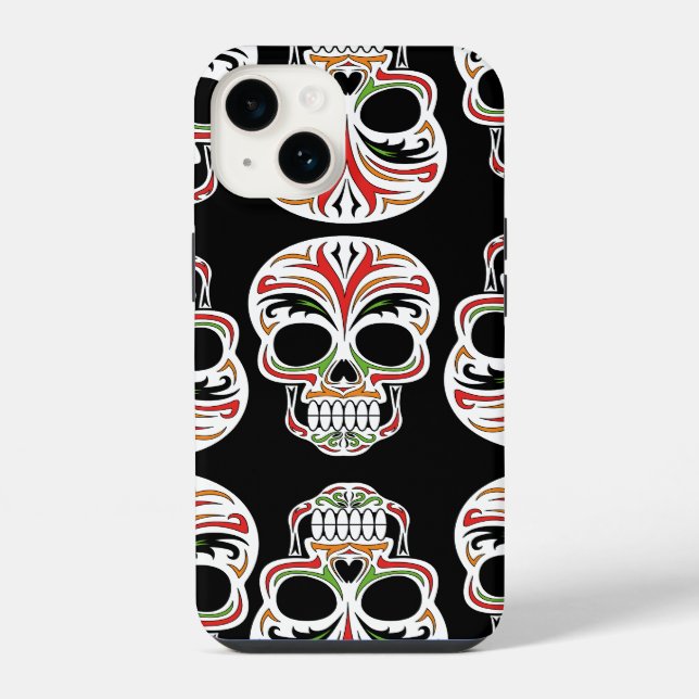 Cool artistic skull pattern Trendy black backdrop iPhone Case (Back)