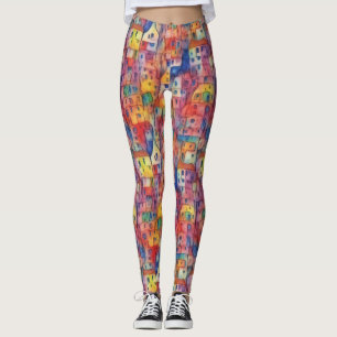 Cool Artsy Colourful City House Watercolor Pattern Leggings