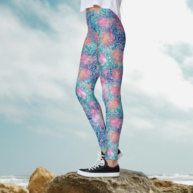 Cool Artsy Colourful Turquoise Ocean Watercolor  Leggings (Creator Uploaded)