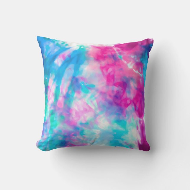Cool Artsy Girly Purple Pink Blue Tie Dye Pattern Cushion (Front)