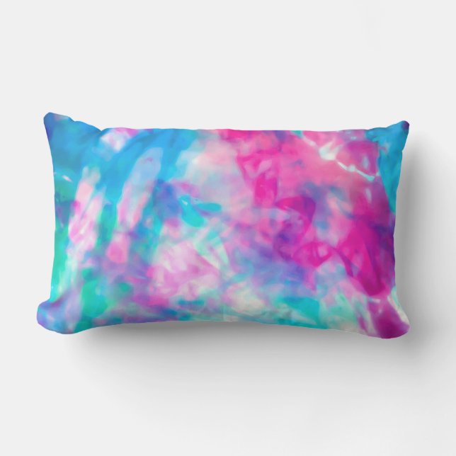 Cool Artsy Girly Purple Pink Blue Tie Dye Pattern Lumbar Cushion (Front)