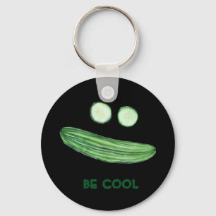 Cool as a Cucumber "BE COOL" Funny Watercolor Face Key Ring