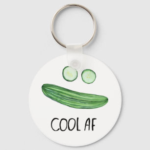 Cool as a Cucumber "Cool AF" Funny Watercolor Key Ring