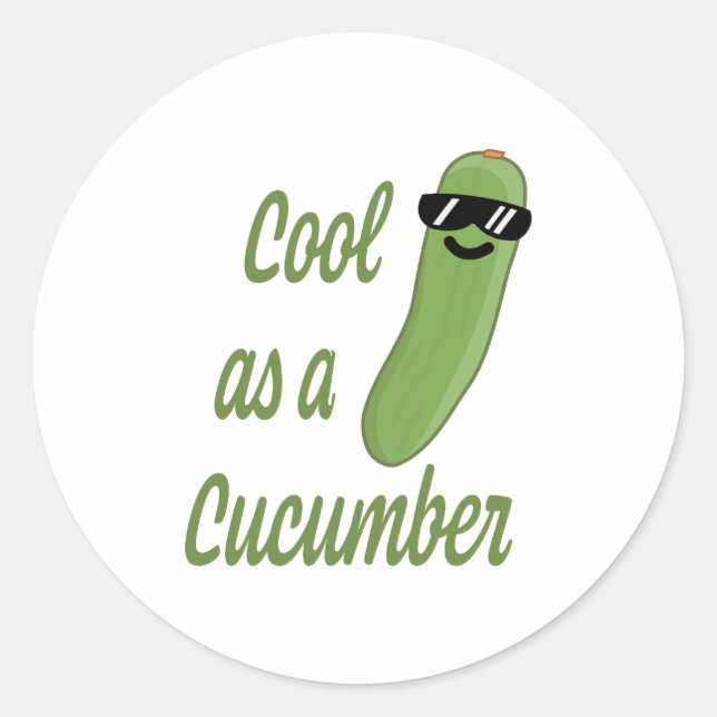 Cool as a Cucumber! Cute Cucumber Cartoon Classic Round Sticker (Front)