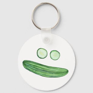 Cool as a Cucumber Funny Watercolor Veggie Face Key Ring