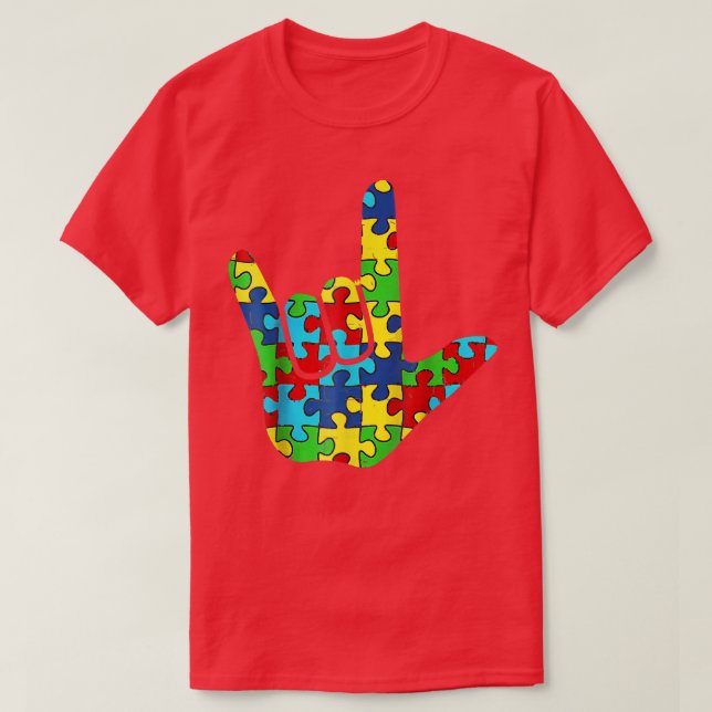 Cool Asl Love Sign Language Autism Awareness Suppo T-Shirt (Design Front)
