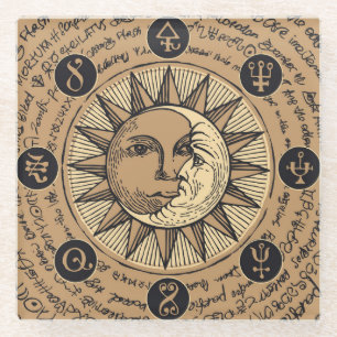 Cool Astrology Pattern with Sun and Moon Glass Coaster