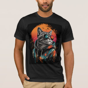 Cool Astronaut Cat Retro Sunset T-Shirt