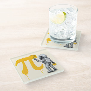 Cool Astronaut Painting Pi Symbol Pi Day Glass Coaster