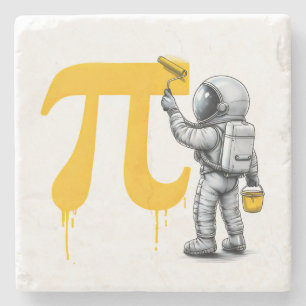 Cool Astronaut Painting Pi Symbol Pi Day Stone Coaster