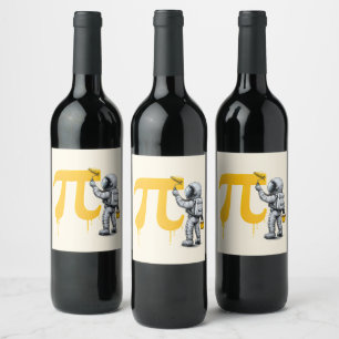 Cool Astronaut Painting Pi Symbol Pi Day  Wine Label