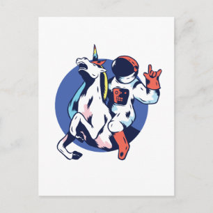Cool Astronaut Riding Unicorn Rock Teen Graphics Postcard