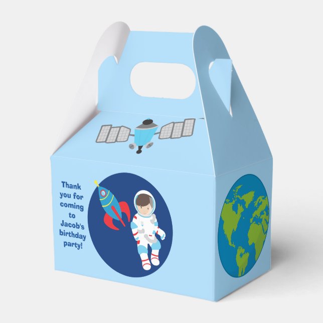 Cool Astronaut Rocket Ship Outer Space Boys Party Favour Box (Front Side)