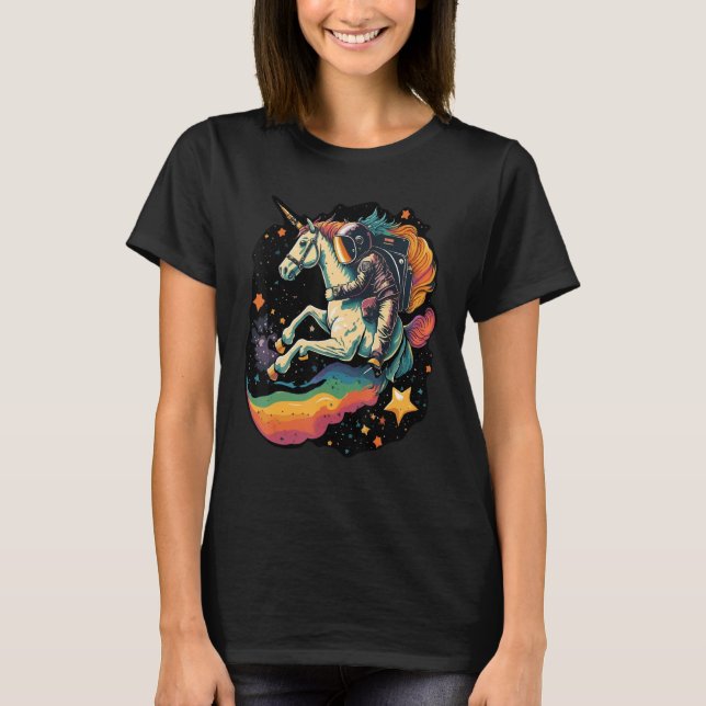 Cool Astronaut Spaceman Riding A Rainbow Unicorn I T-Shirt (Front)