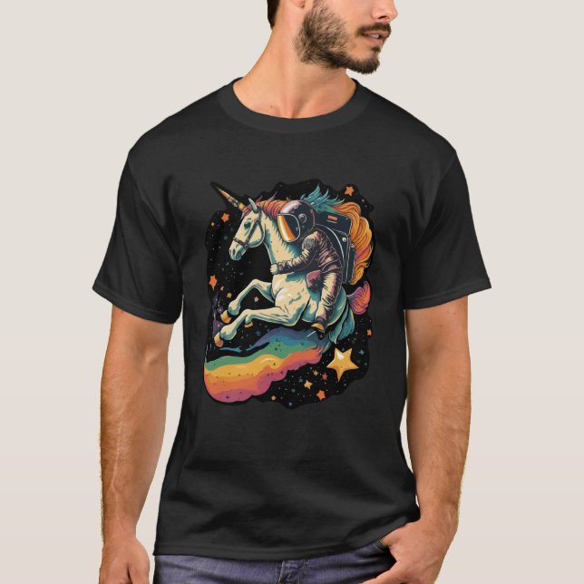 Cool Astronaut Spaceman Riding A Rainbow Unicorn I T-Shirt (Front)