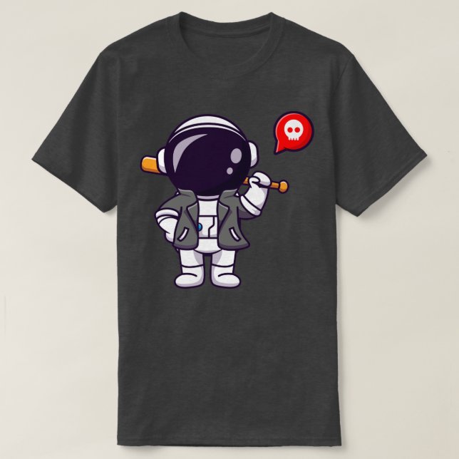 Cool Astronaut With Baseball Bat And Jacket Cartoo T-Shirt (Design Front)