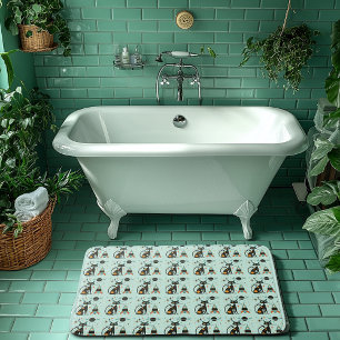 Cool Atomic Retro Cat Spaceship Saturn Stars   Bath Mat