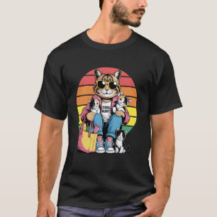 Cool Aunt Cat Kittens Retro Sunset Feline Lover T-Shirt