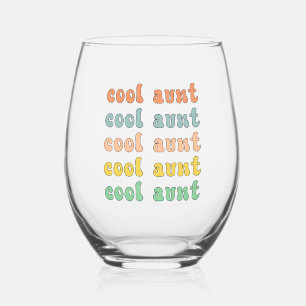 Cool Aunt Modern Retro Cute Gifts for Auntie Stemless Wine Glass