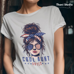 Cool Aunt Votes Vintage Messy Hair Lady Election T-Shirt