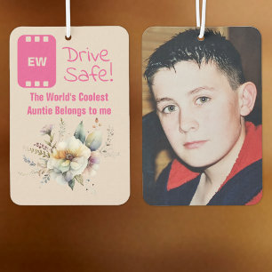 Cool Auntie add photo drive safe floral pink Car Air Freshener