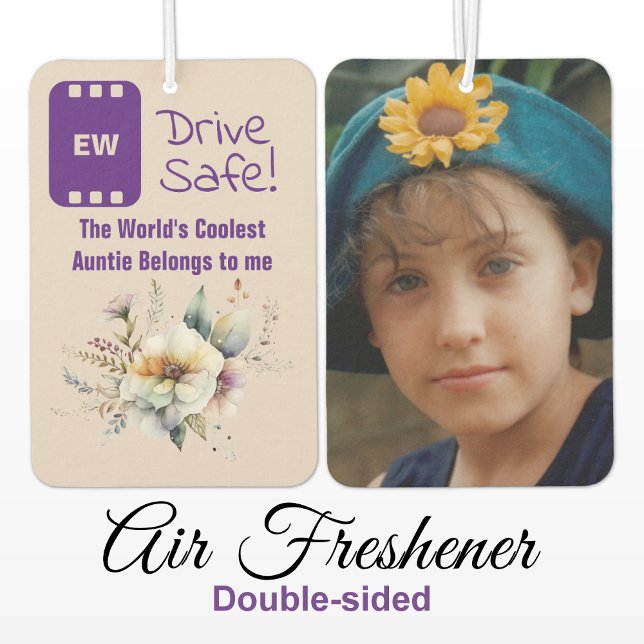 Cool Auntie add photo drive safe floral purple Car Air Freshener (Creator Uploaded)