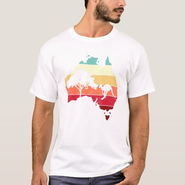 Cool Australia Map Kangaroo Rainbow Australian Aus T-Shirt (Front)