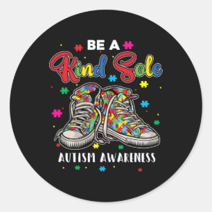 Cool Autism Awareness Be A Kind Sole Rainbow Sneak Classic Round Sticker