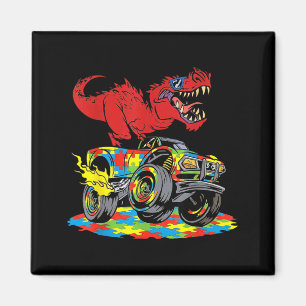Cool Autism Awareness Trex Monster Truck Men Kids Magnet