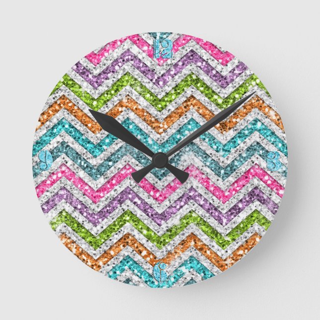Cool awesome trendy bright colours chevron zigzag round clock (Front)