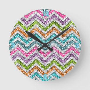 Cool awesome trendy bright colours chevron zigzag round clock