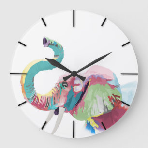 Cool awesome trendy colourful vibrant elephant large clock