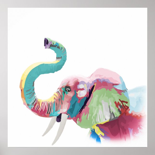 Cool awesome trendy colourful vibrant elephant poster (Front)