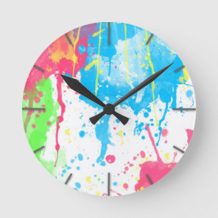 Cool awesome trendy colourful vibrant watercolours round clock
