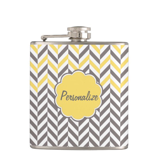 Cool awesome trendy herringbone zigzag pattern hip flask (Front)