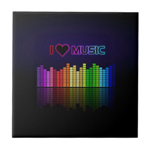 Cool awesome trendy "I Love Music" neon colours Ceramic Tile