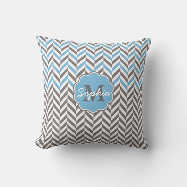 Cool awesome trendy monogram herringbone zigzag cushion (Front)