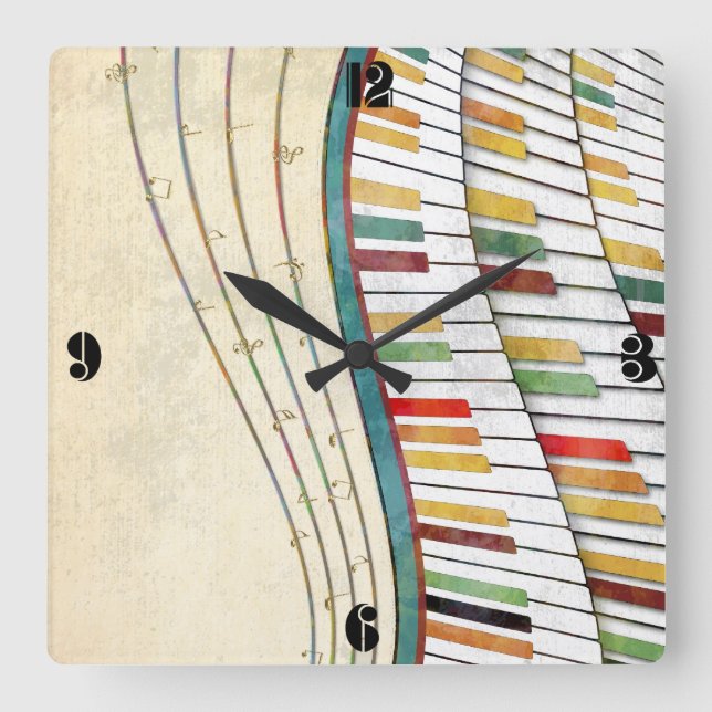 Cool awesome wavy piano retro colours antique square wall clock (Front)