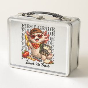Cool Axolotl First Grade Funny Bruh We Back School Metal Lunch Box