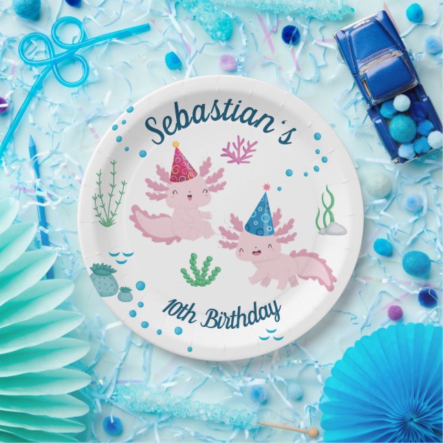 Cool Axolotl White Birthday Party  Paper Plate (Party)