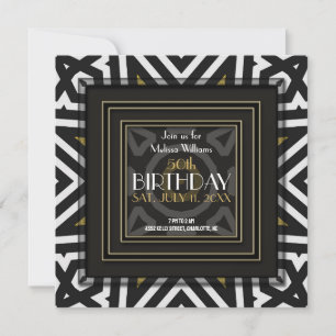 Cool Aztec Boho Black White Gold 50th Birthday Invitation