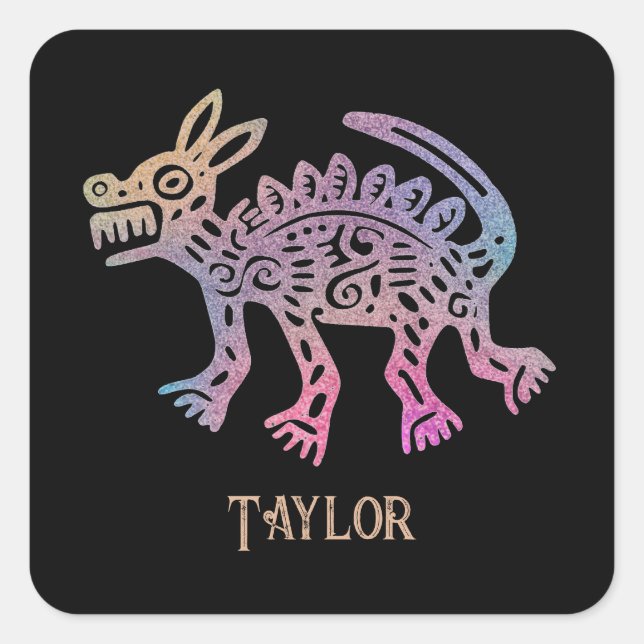 Cool Aztec Design Dog Square Sticker (Front)